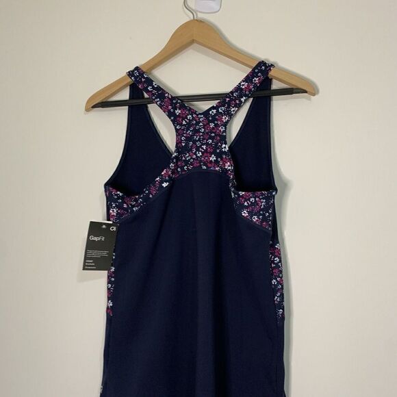 Women's Gap Fit Size L Navy Blue w/ Floral Detail Racerback Athletic Tank Top - Picture 3 of 7